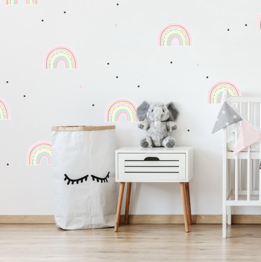 Arcs-en-ciel pastel avec petits stickers Pois - stickers muraux pour filles 
