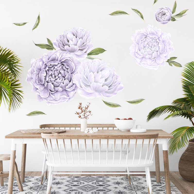 Autocollant mural papier peint - Pivoines violettes