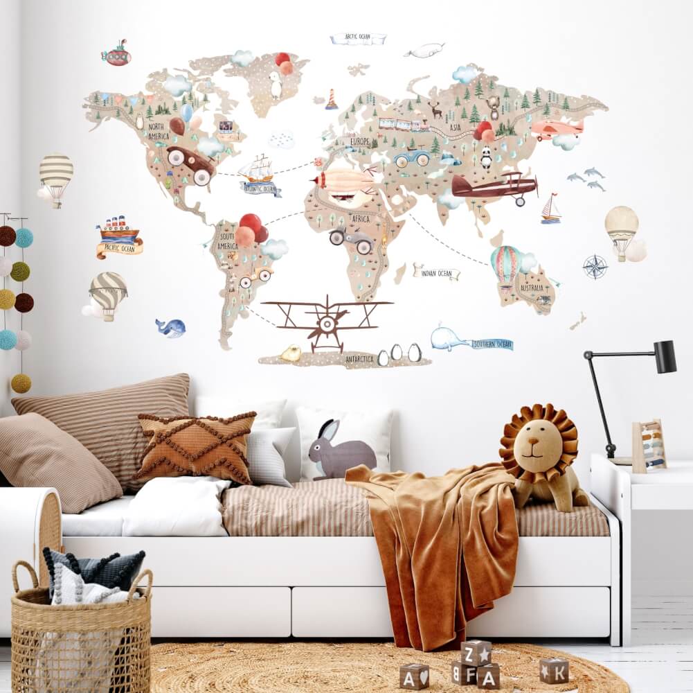 Carte du monde pour les aventuriers en herbe - Marron