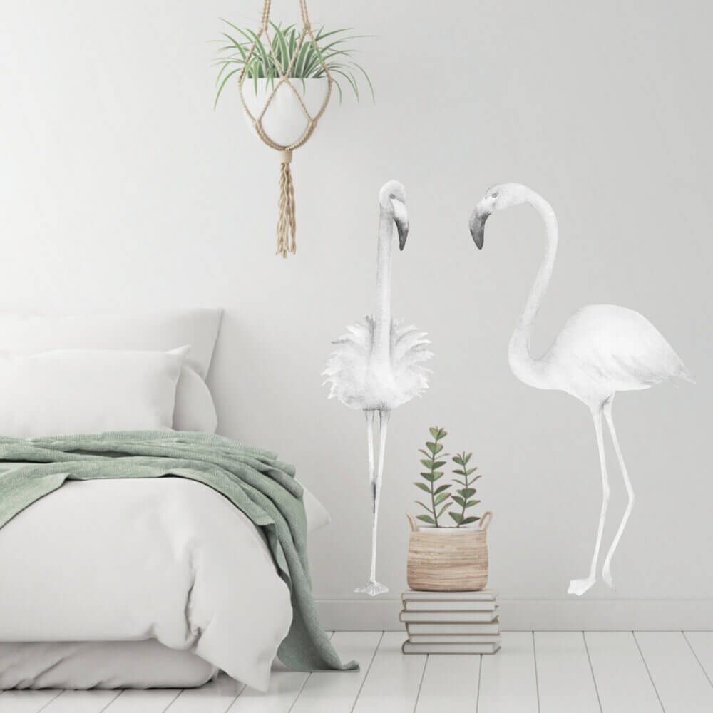 Flamants roses dans des tons de gris, sticker mural