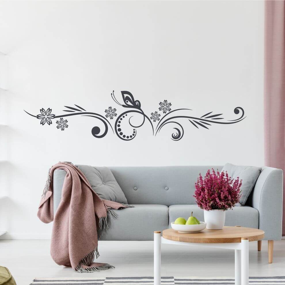 Sticker mural - Ornement fin avec un papillon