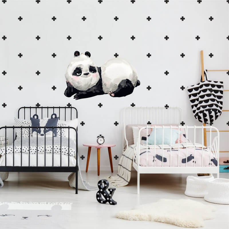 Sticker mural Panda avec accessoires dans le style scandinave