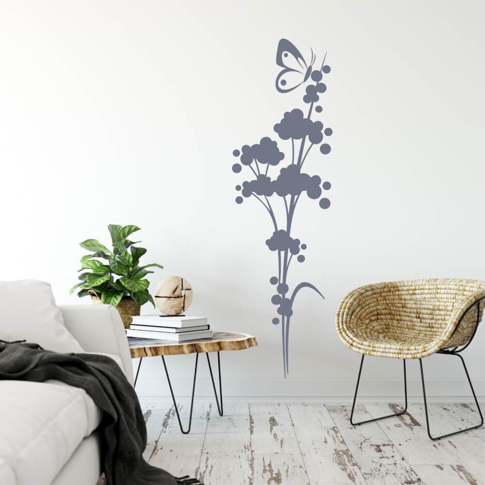 Grands stickers muraux autocollants fleurs papillons sticker mural plantes  papier