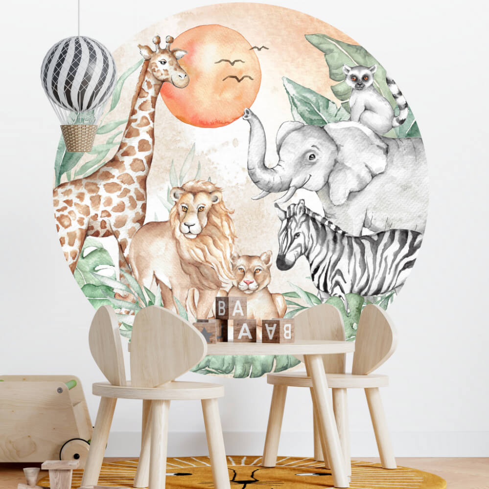 Sticker mural textile - Ronde d'animaux SAFARI 