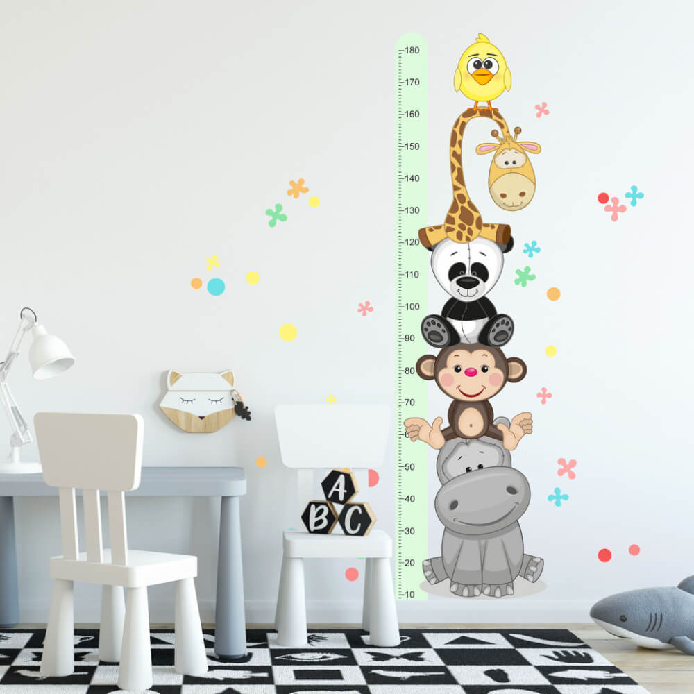 Sticker mural - Toise murale et animaux joyeux (180cm)