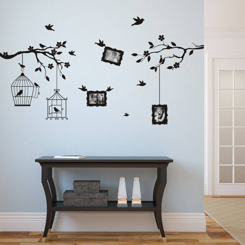 Stickers muraux - Oiseaux sur les branches d'arbres avec des cadres pour photos 9 x 13 cm