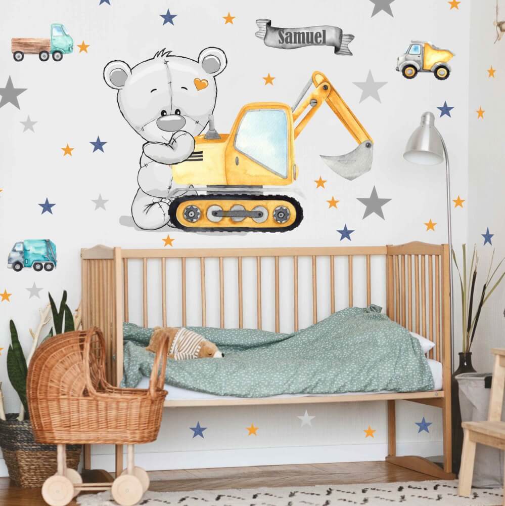 Stickers muraux pour enfants - Ourson et étoiles