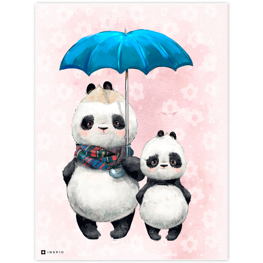 Tableau avec le Panda et un parapluie bleu pour la chambre d'enfant