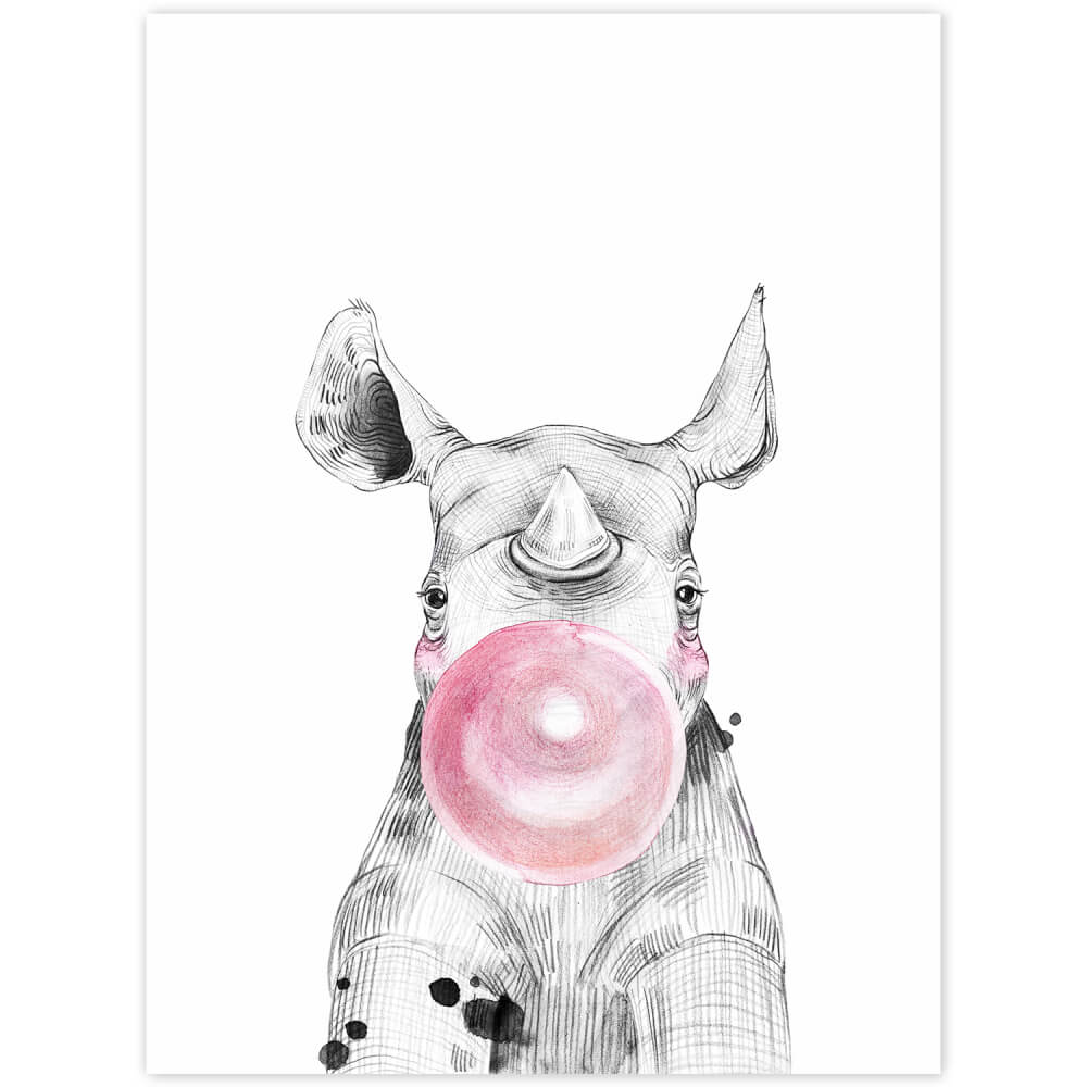 Tableau décoratif - Hippopotame avec chewing gum rose